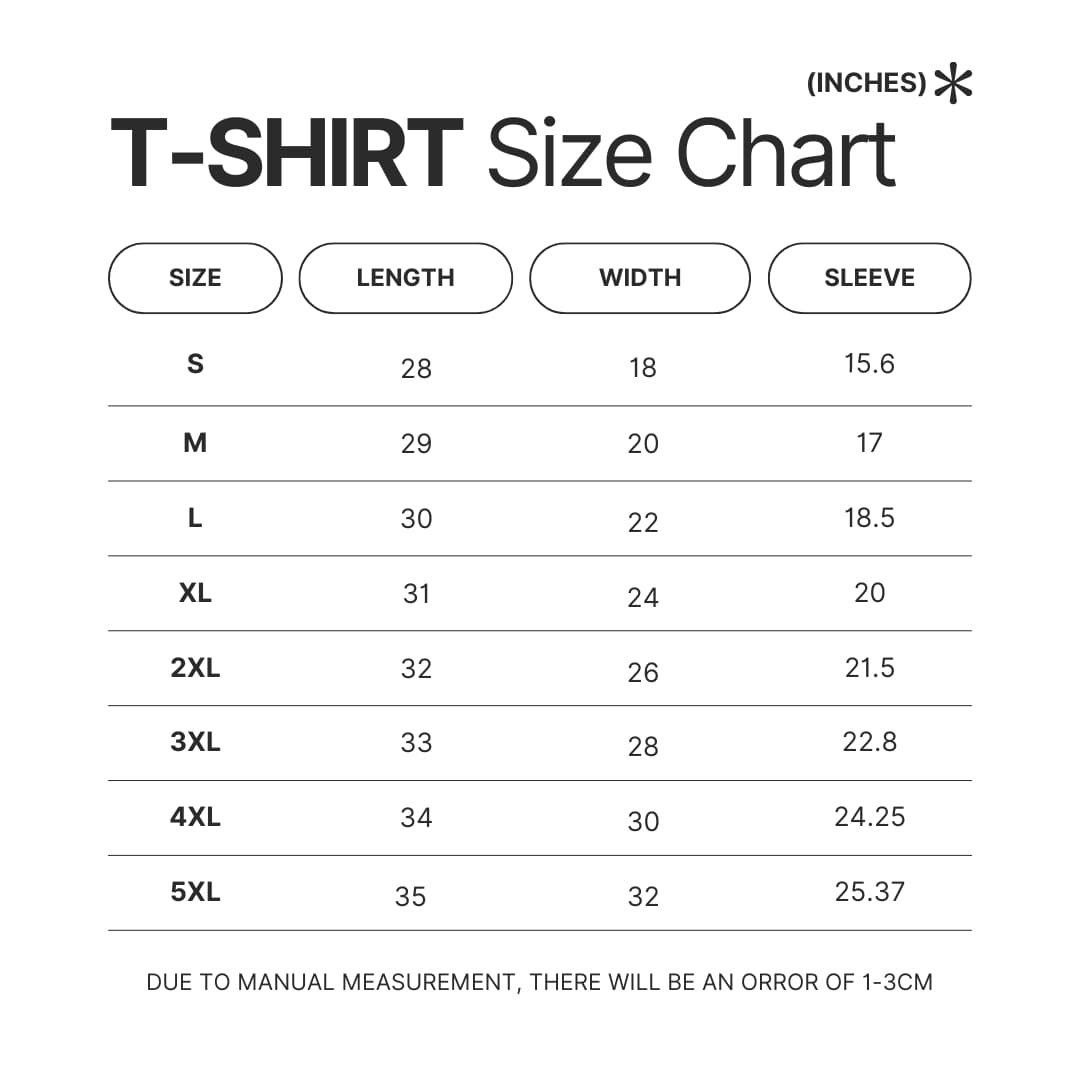 3D T shirt Size Chart - Dragon Ball EU Store