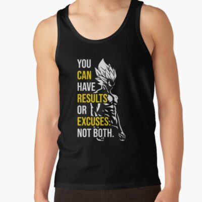 Results Vs Excuses Vegeta Gym Motivational Tank Top